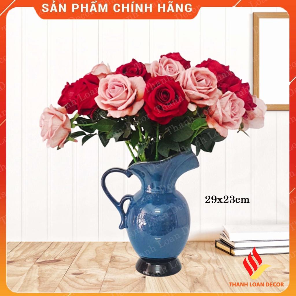 Lọ hoa trang trí men xanh hỏa biến cao 29 cm - Bình gốm sứ Bát Tràng cao cấp