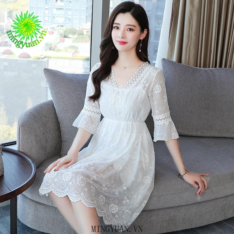 Đầm Voan Hai Dây In Họa Tiết Hoa Trang Nhã Dành Cho Nữ