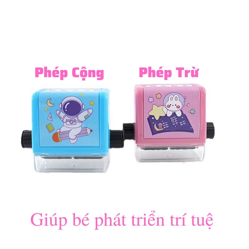 Máy in con lăn phép tính cho bé tiện lợi (tặng kèm 1 lọ mực), con lăn phép tính tự động