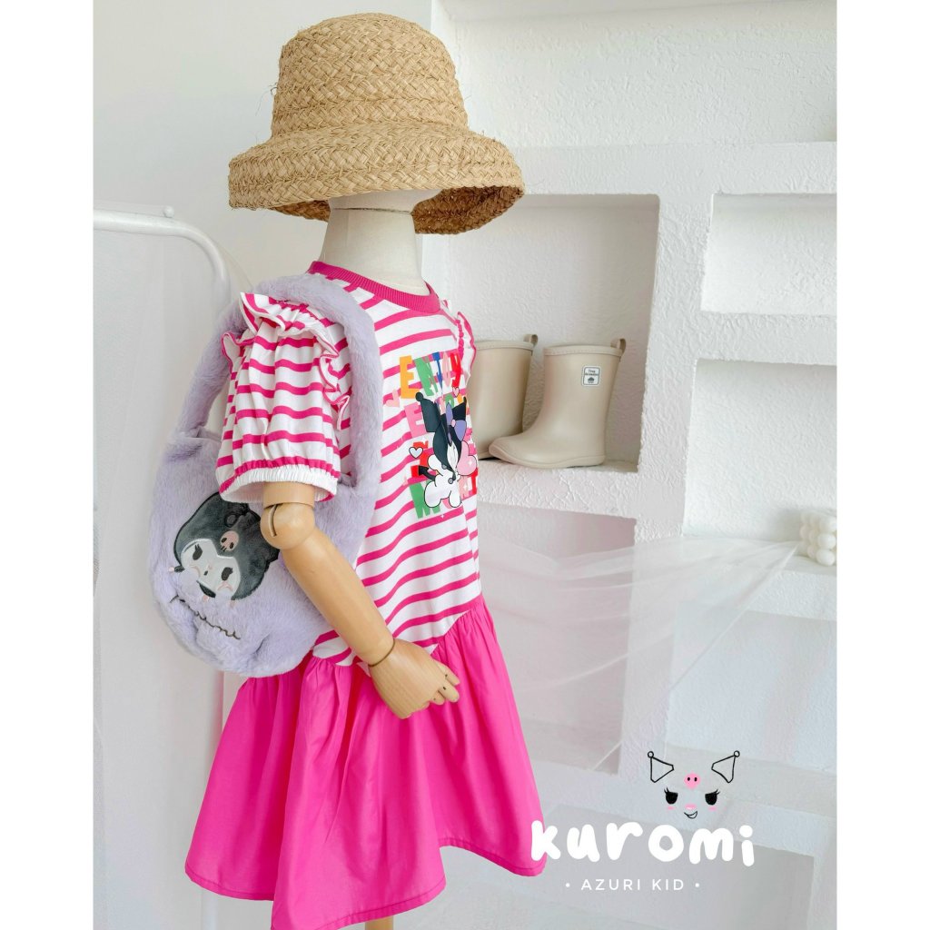 Đầm váy babydoll cho bé gái phong cách hàn quốc mẫu kuromi size 12-40kg chất cotton mềm mịn đẹp