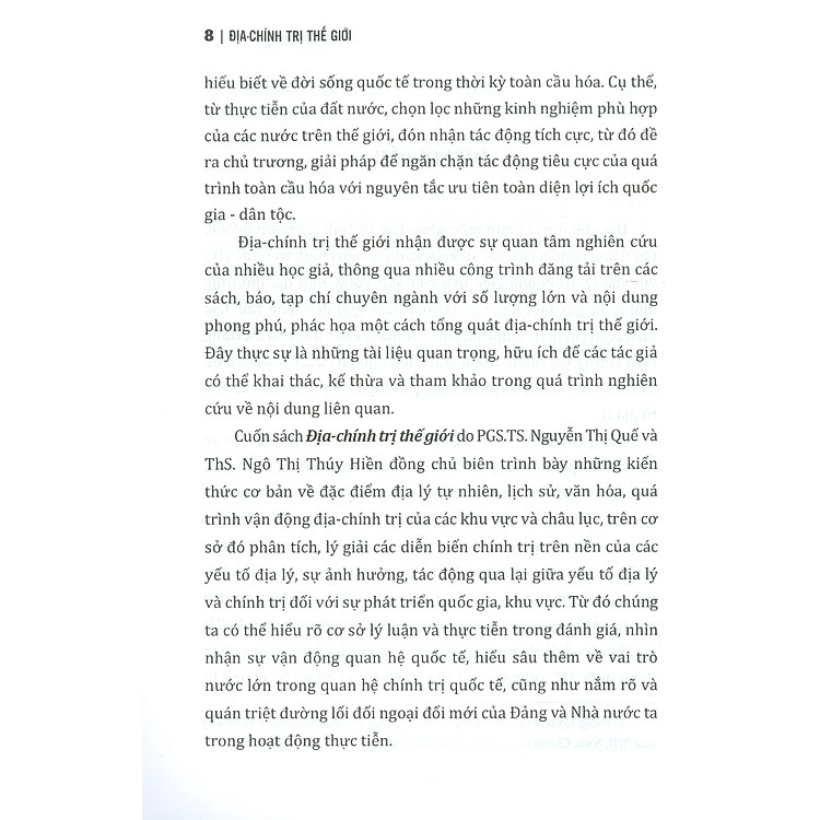 ĐỊA - CHÍNH TRỊ THẾ GIỚI - PGS.TS. Nguyễn Thị Quế - ThS. Ngô Thị Thúy Hiền (Đồng chủ biên) - (bìa mềm)