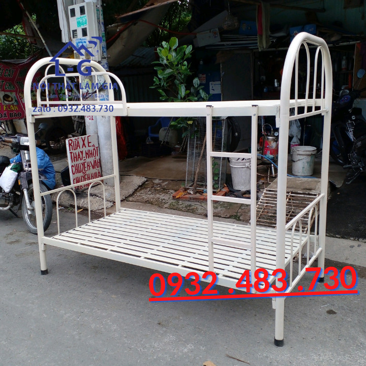 Giường sắt 2 tầng ống tròn sơn tĩnh điện ngang 1mx1m -Dài 2m màu kem sữa_ LG1M280521