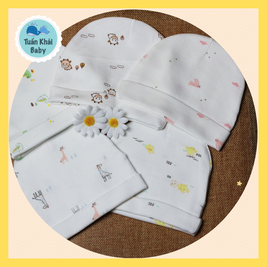 Mũ sơ sinh 2 lớp cao cấp CUNCON- Vải thun cotton 4 chiều co giãn tốt, thoáng mát, thấm hút mồ hôi