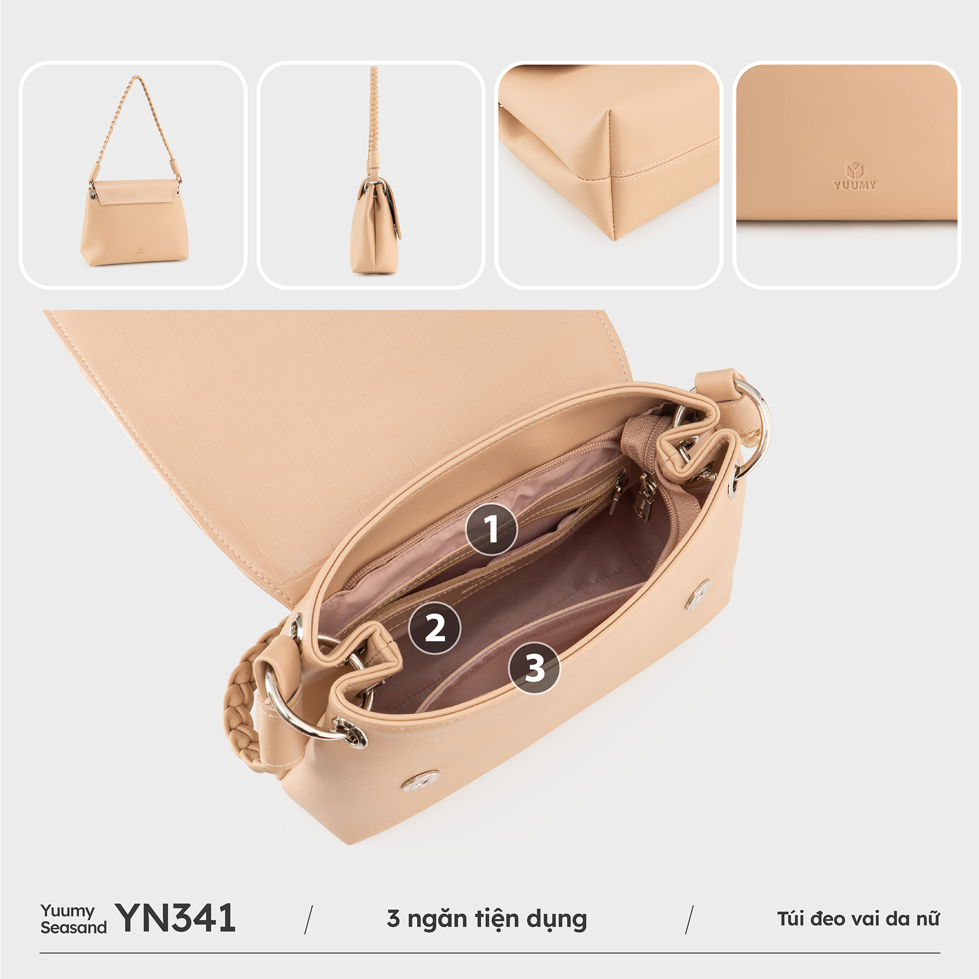 Túi Yuumy ( Thời trang nữ dáng vuông nắp gập sang trọng - Túi đeo vai da Seasand YN341 )