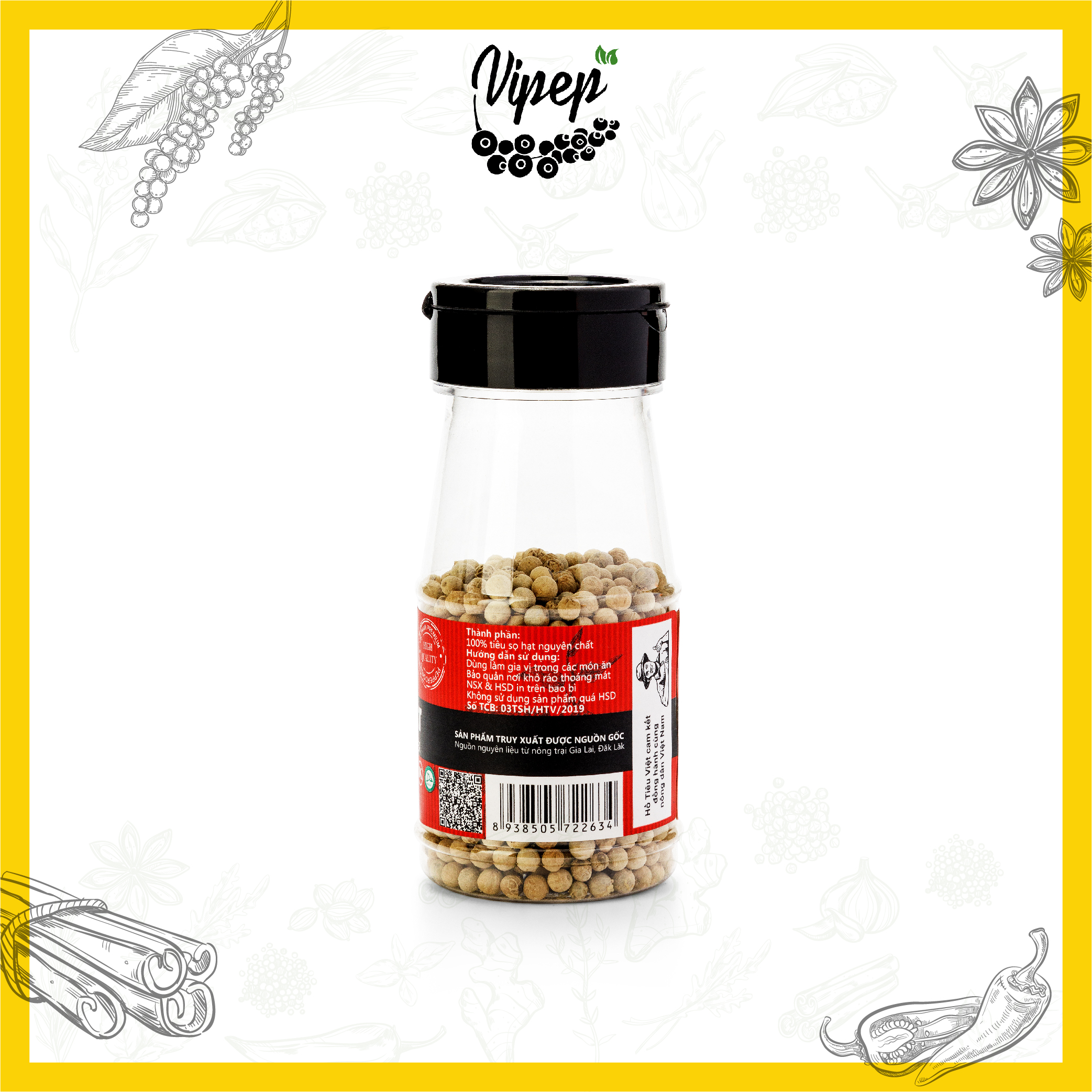 Hạt tiêu sọ trắng to Vipep 100% nguyên chất, vị thơm cay đặc trưng 50g