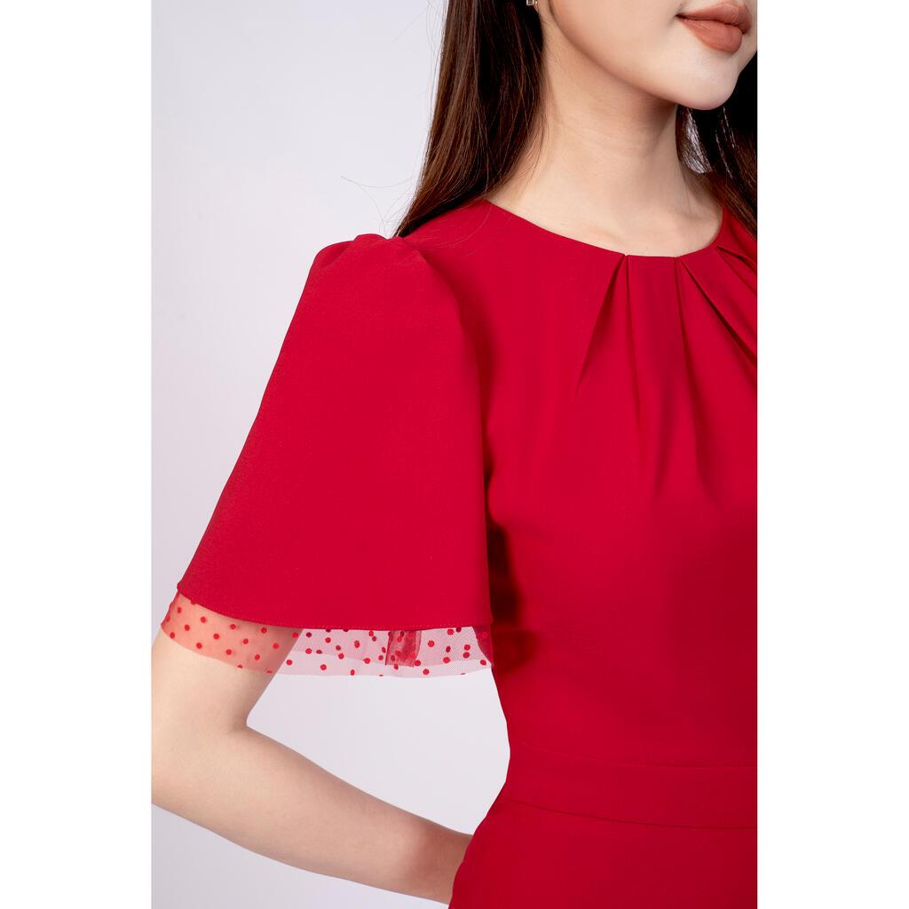 Đầm ôm bút chì, tay cộc xòe, cổ nhúm ly MMOutfit M-DA071021320