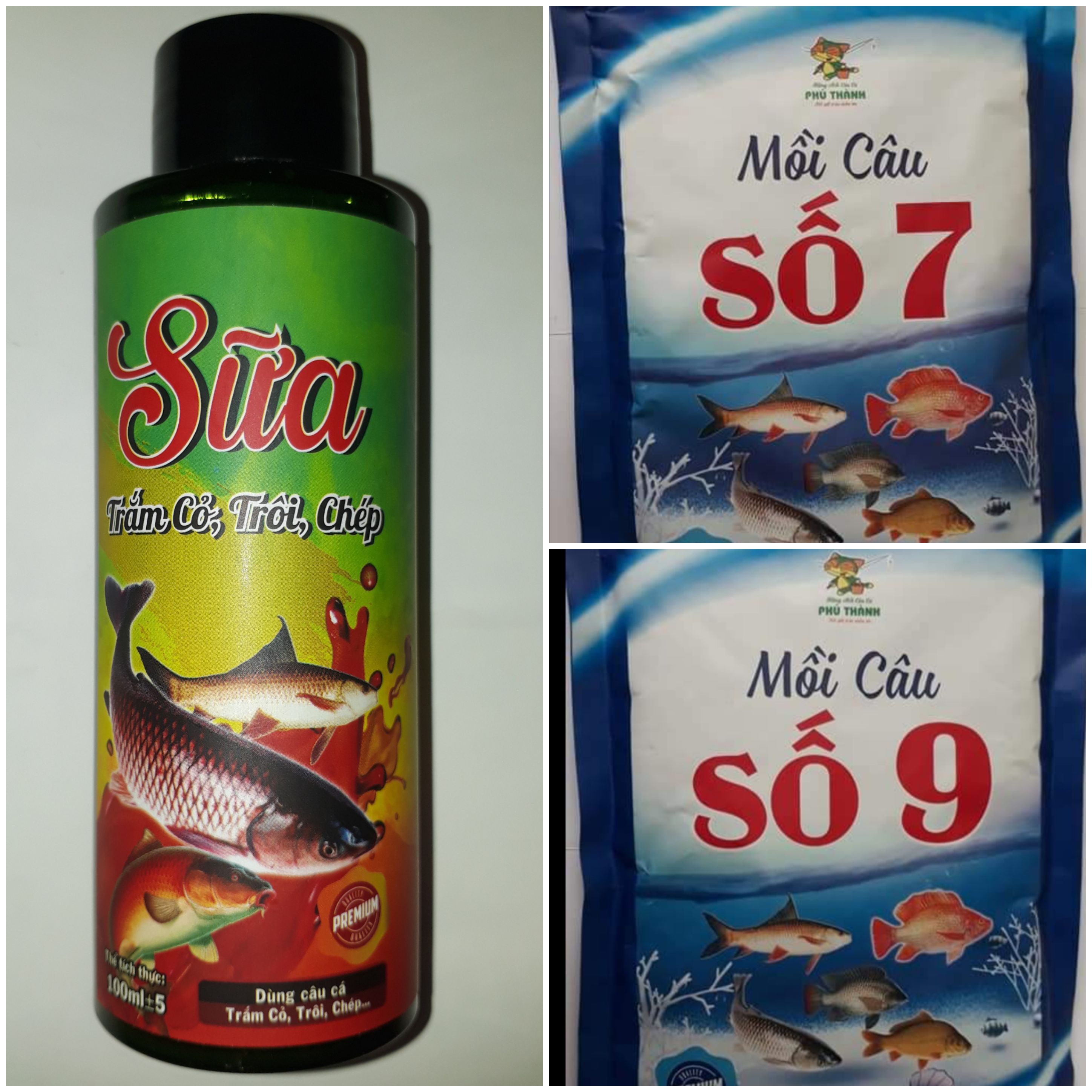 Combo gồm Mồi số 7,9 và Tinh Mùi Sữa Trắm _trôi _chép - Bộ 3 kết hợp hoàn hảo của Hãng Phú Thành