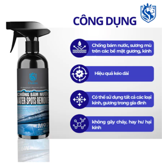Xịt nano chống bám nước M97 OMINO Mr Ô Tô phủ kính xe, gương chiếu hậu, tạo hiệu ứng cánh sen - chống xước và bám bụi.