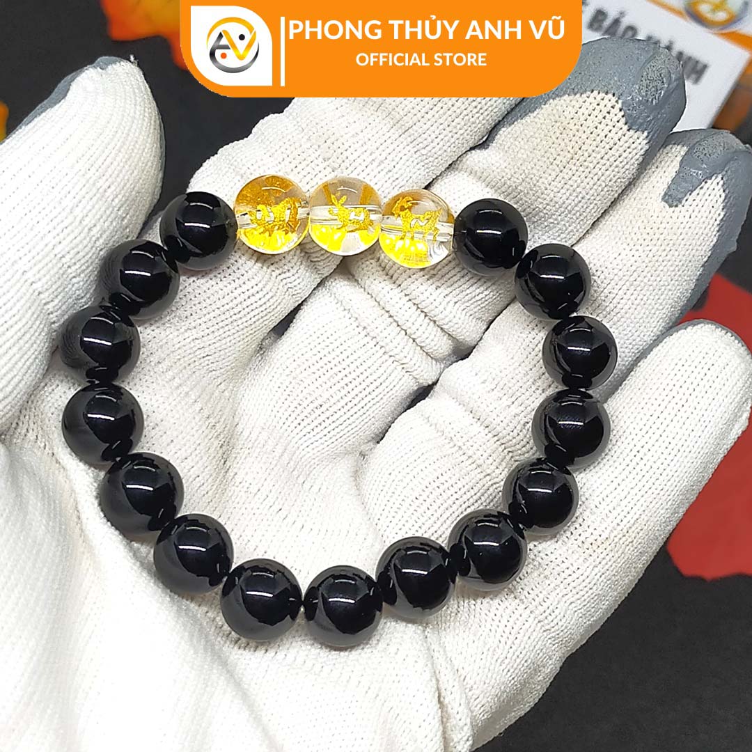 Vòng phong thủy mệnh mộc hợi mão mùi đã khai quang - chất liệu mã não đen tự nhiên - size 8 10 12ly - may mắn tài lộc - Vòng Tam Hợp Anh Vũ