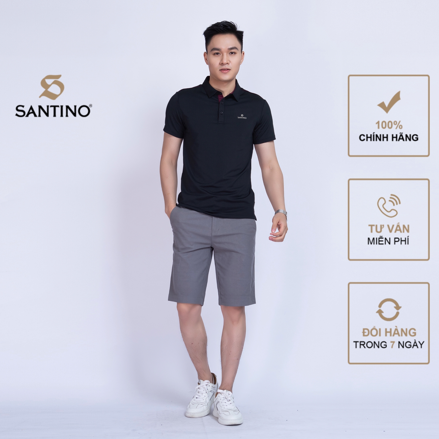 Áo thun POLO nam ngắn tay cổ bẻ Santino chất liệu thể thao co dãn, dáng slim trẻ trung TSP385B854