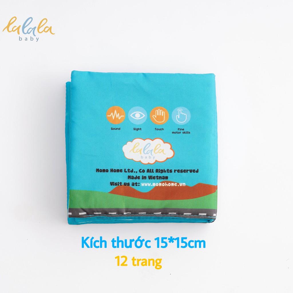 Sách vải song ngữ cho bé, kích thích đa giác quan chủ đề Phương tiện giao thông. Kích thước 15x15cm 12 trang