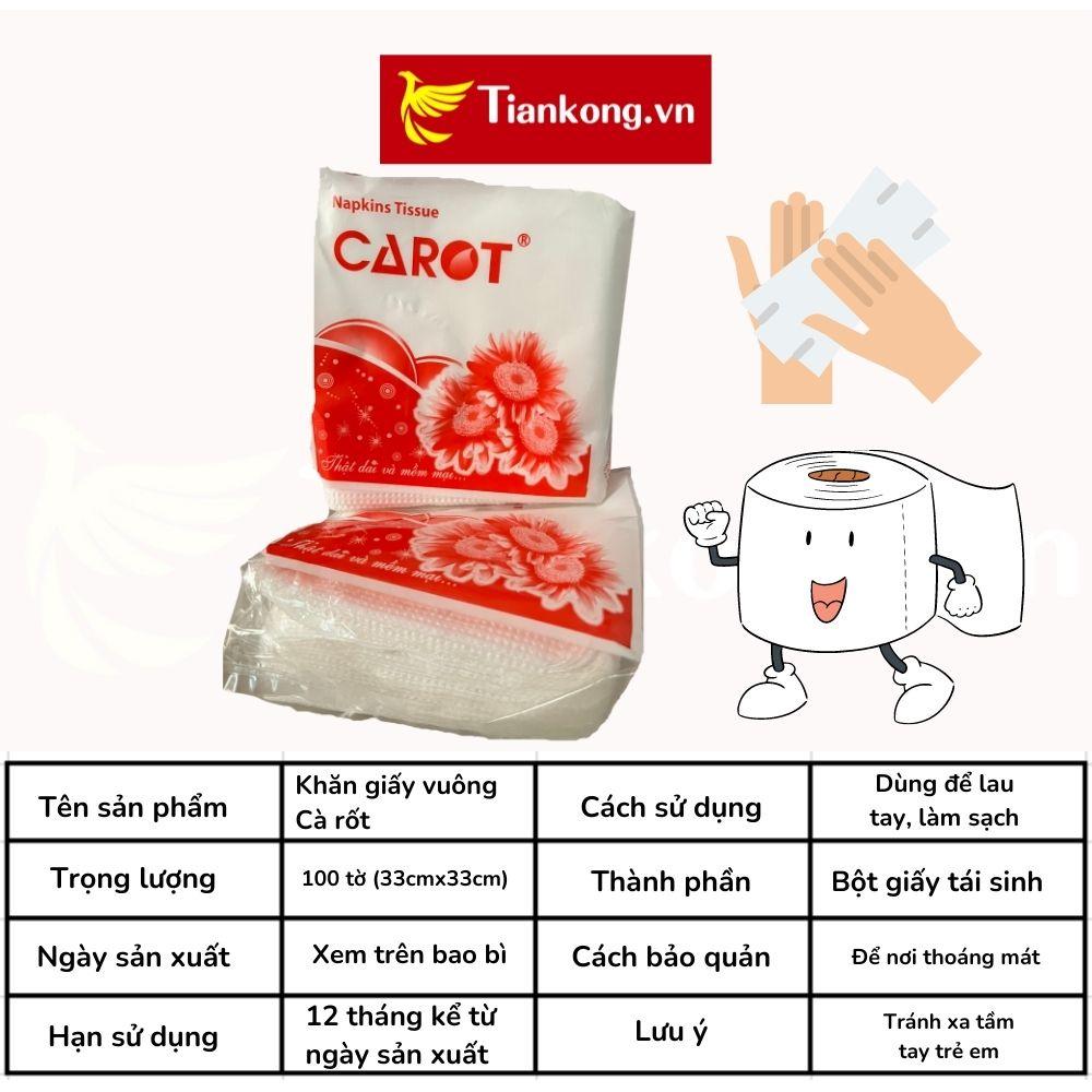 Giấy ăn vuông Carot dạng rút bịch 100 tờ đa năng tiện lợi - TIANKONG