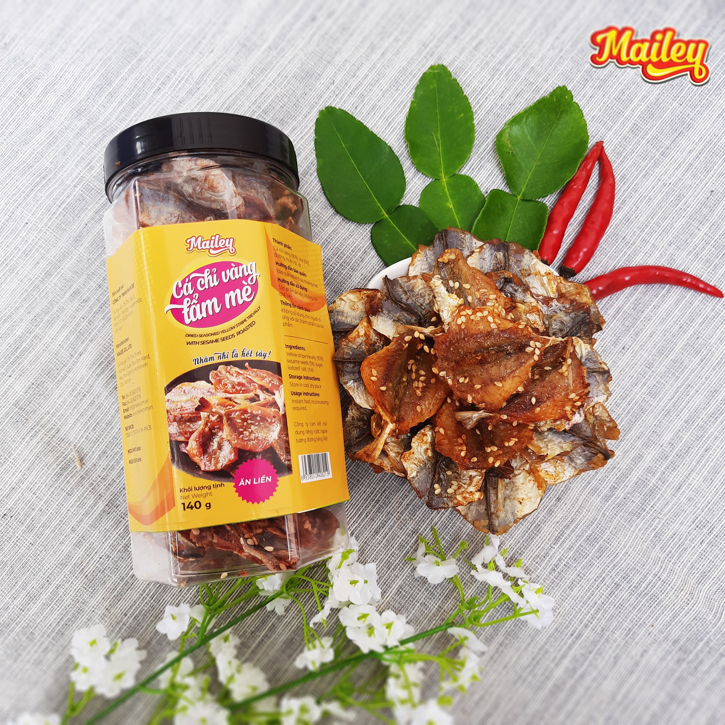 Cá chỉ vàng tẩm mè ăn liền MAILEY hũ 140G