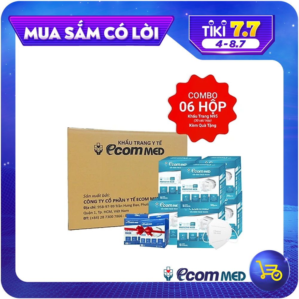 Combo 6 Hộp Khẩu Trang N95 EcomMed (Hộp 30 cái) - Tặng thêm 2 hộp 10 cái - Đạt chuẩn FDA