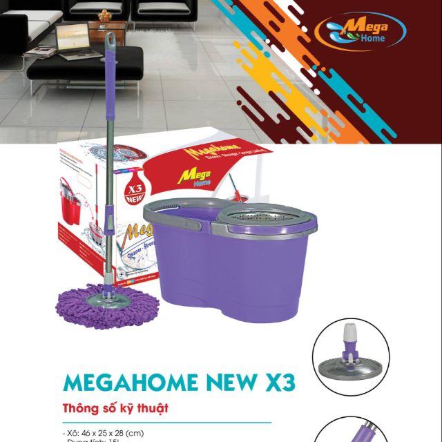 BỘ LAU NHÀ MEGAHOME X3 NEW, 2 BÔNG LAU, (LỒNG IINOX và LỒNG NHỰA)