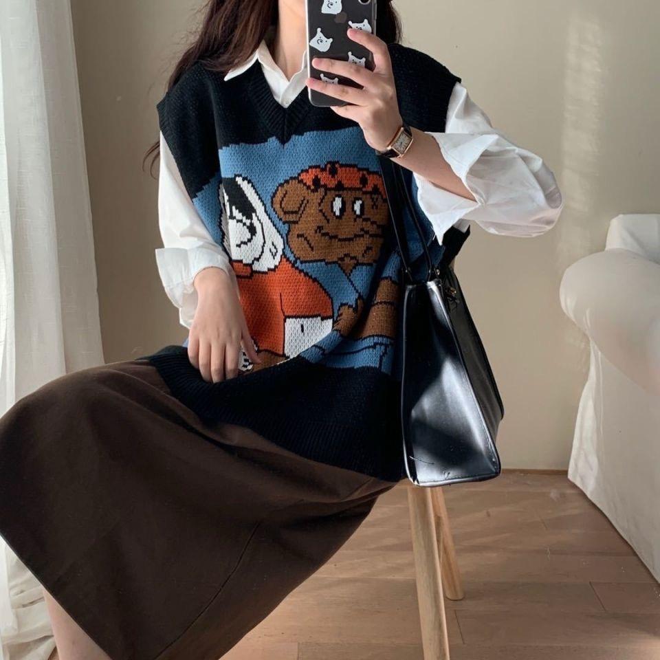 Áo gile form rộng in gấu cực xinh