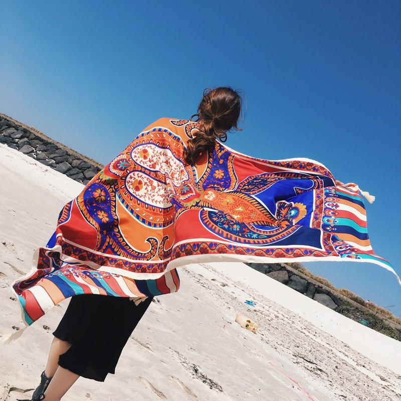 Khăn Choàng Quàng Cổ Boho Đi Biển Vintage Họa Tiết Thổ Cẩm - Chất Liệu Cotton - Size:90x190cm - Mã KC026