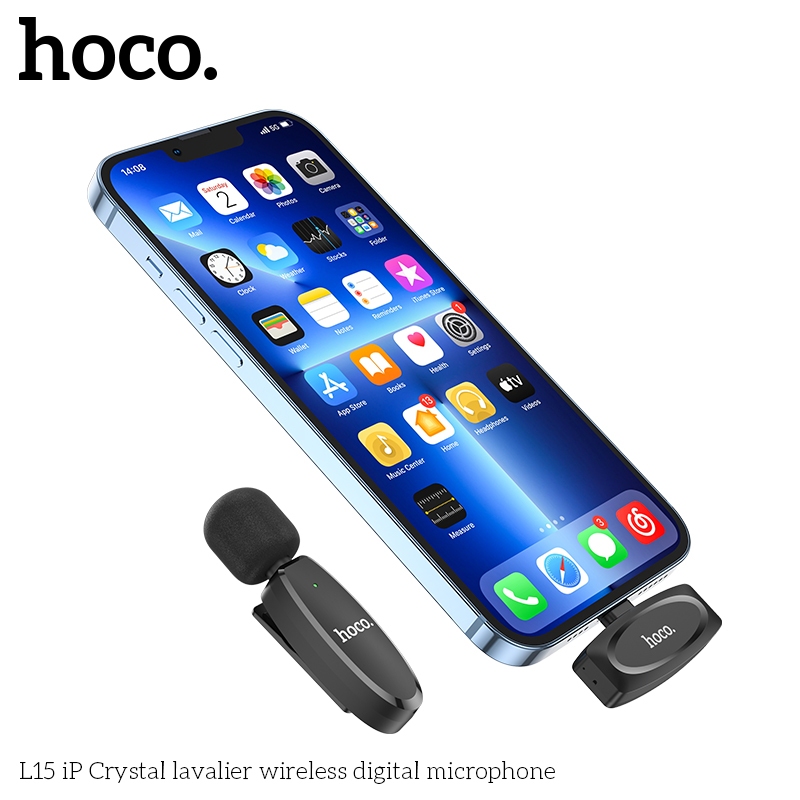 Micro thu âm không dây có kẹp cài áo chân type-Ccho điện thoại laptop chân iP cho 11/12/13/14Promax hoco L15  _ hàng chính hãng