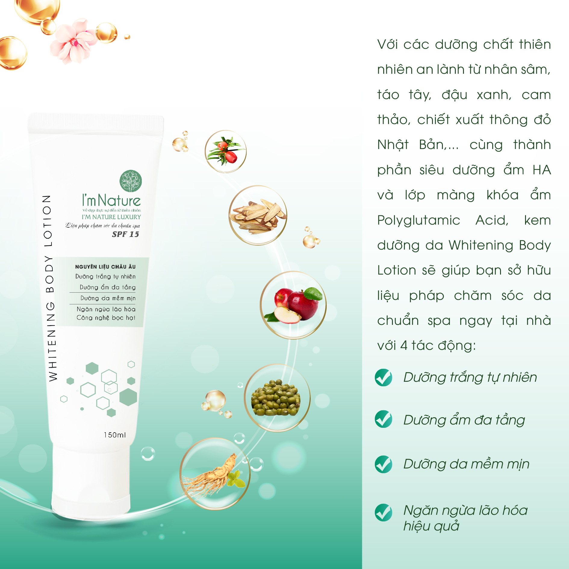 Kem dưỡng trắng da Whitening Body Lotion I'M NATURE 150ml