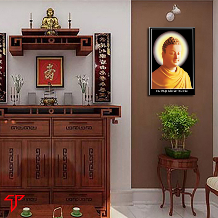 Tranh treo tường trang trí nơi thờ cúng mẫu phật adida, tam thánh, qian thế âm, Tranh Phật Giáo Phật Thích Ca Mâu Ni 2044