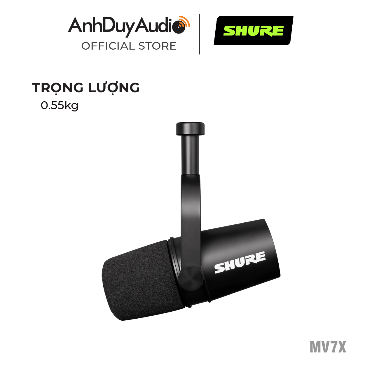 Micro Podcast Shure MV7X Cổng XLR - Hàng Chính Hãng