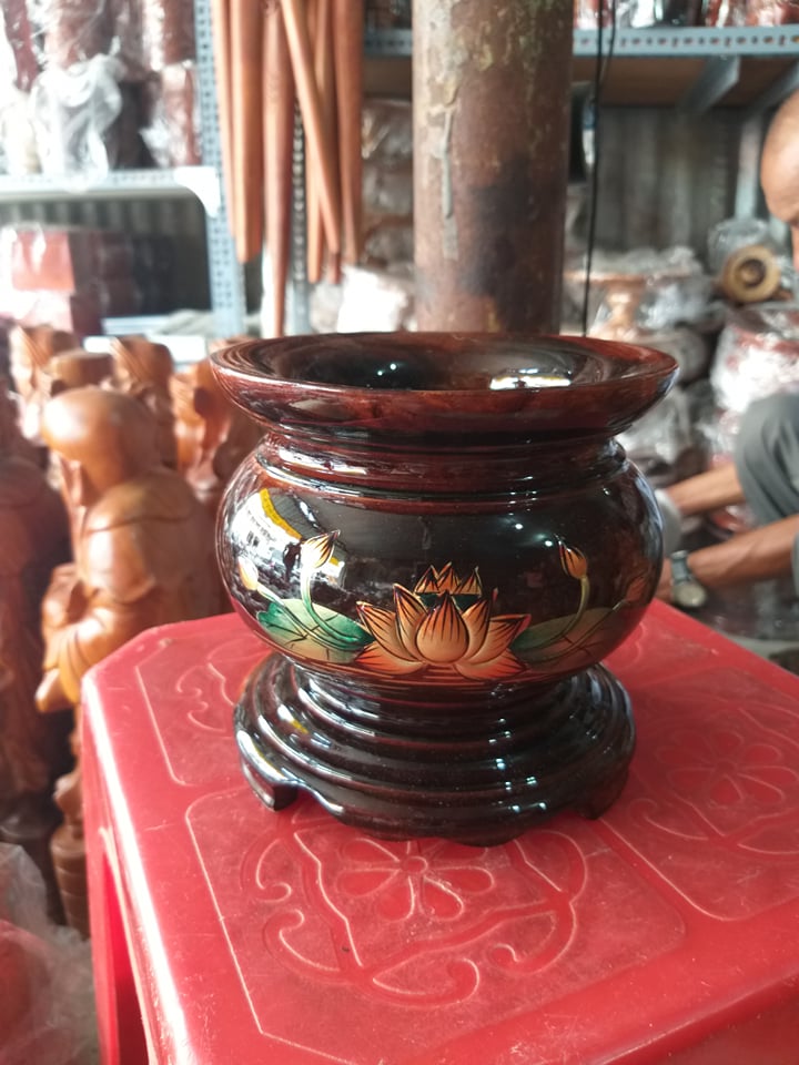 Bát nhang - lư hương gỗ cao cấp nguyên khối cỡ đại ngang 20cm
