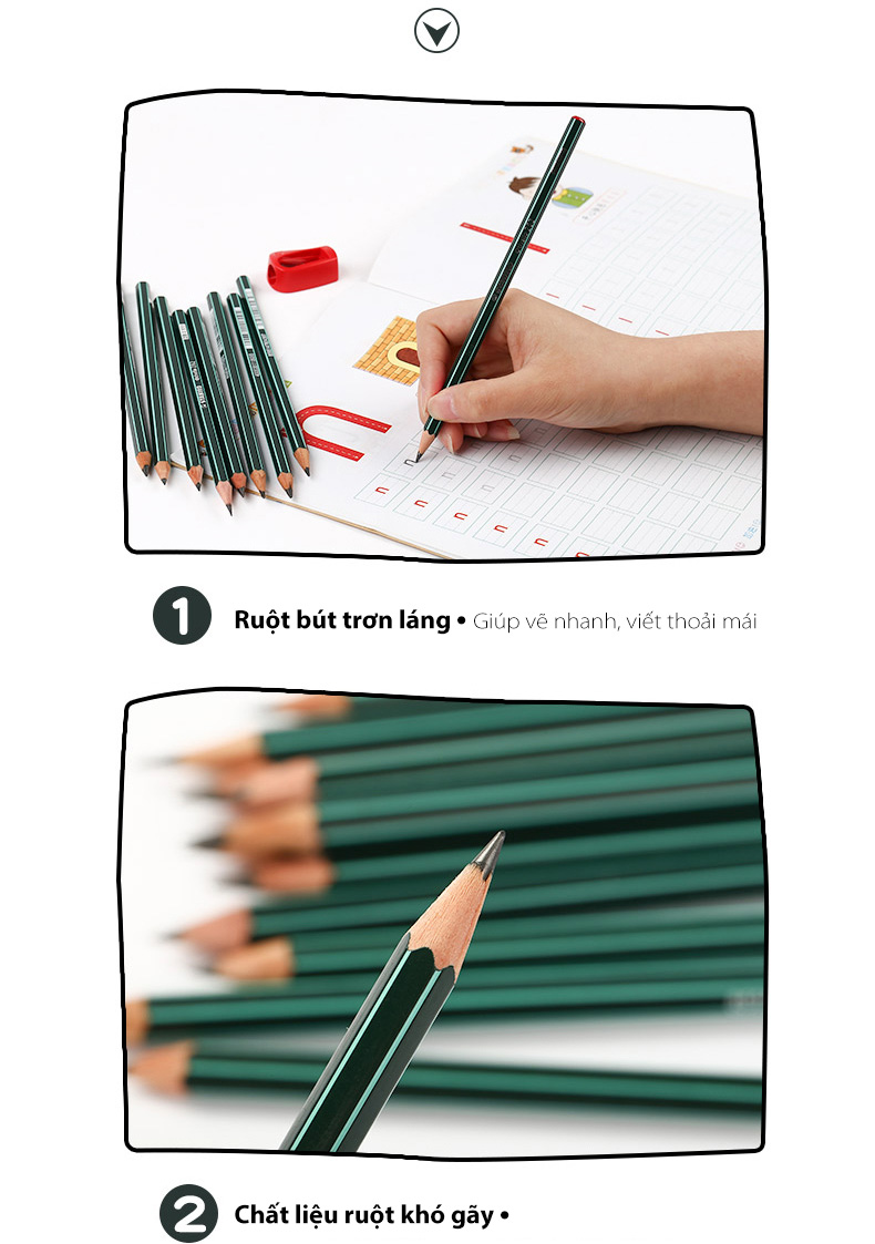 Combo bút chì gỗ phác thảo STABILO Othello 282 thân sọc trắng xanh - Bộ 3 bút nét 7B (PC282-7B-C3)