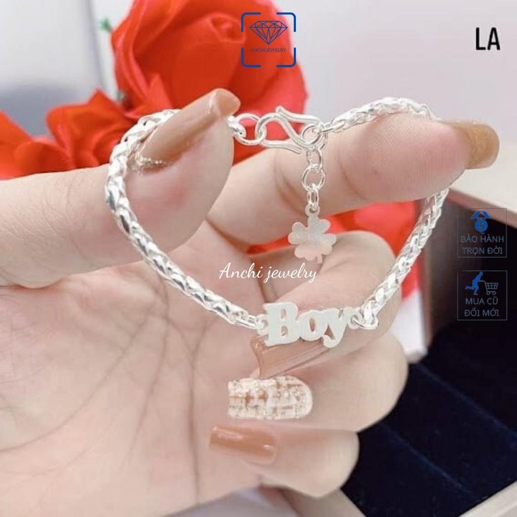 Vòng tay bạc cho bé, vòng tay trẻ em khắc tên bạc nguyên chất, Anchi jewelry