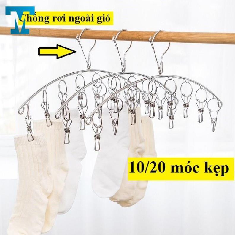 MÓC TREO PHƠI QUẦN ÁO INOX CHỐNG RƠI 10/20 KẸP CỐ ĐỊNH - Treo đồ nhà tắm, khăn tay, tất vớ, đồ lót