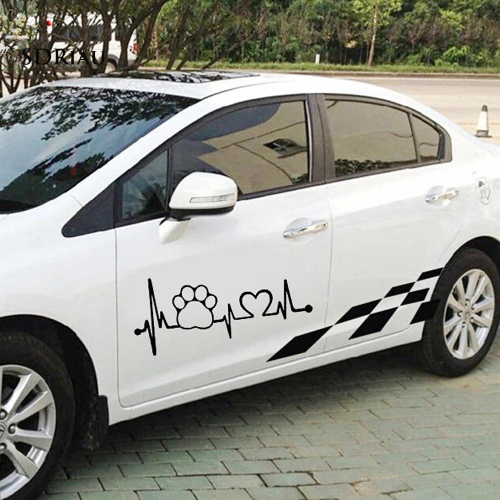 Decal Trang Trí Thân Xe Hình Dấu Chân Cún Và Nhịp Tim Sáng Tạo