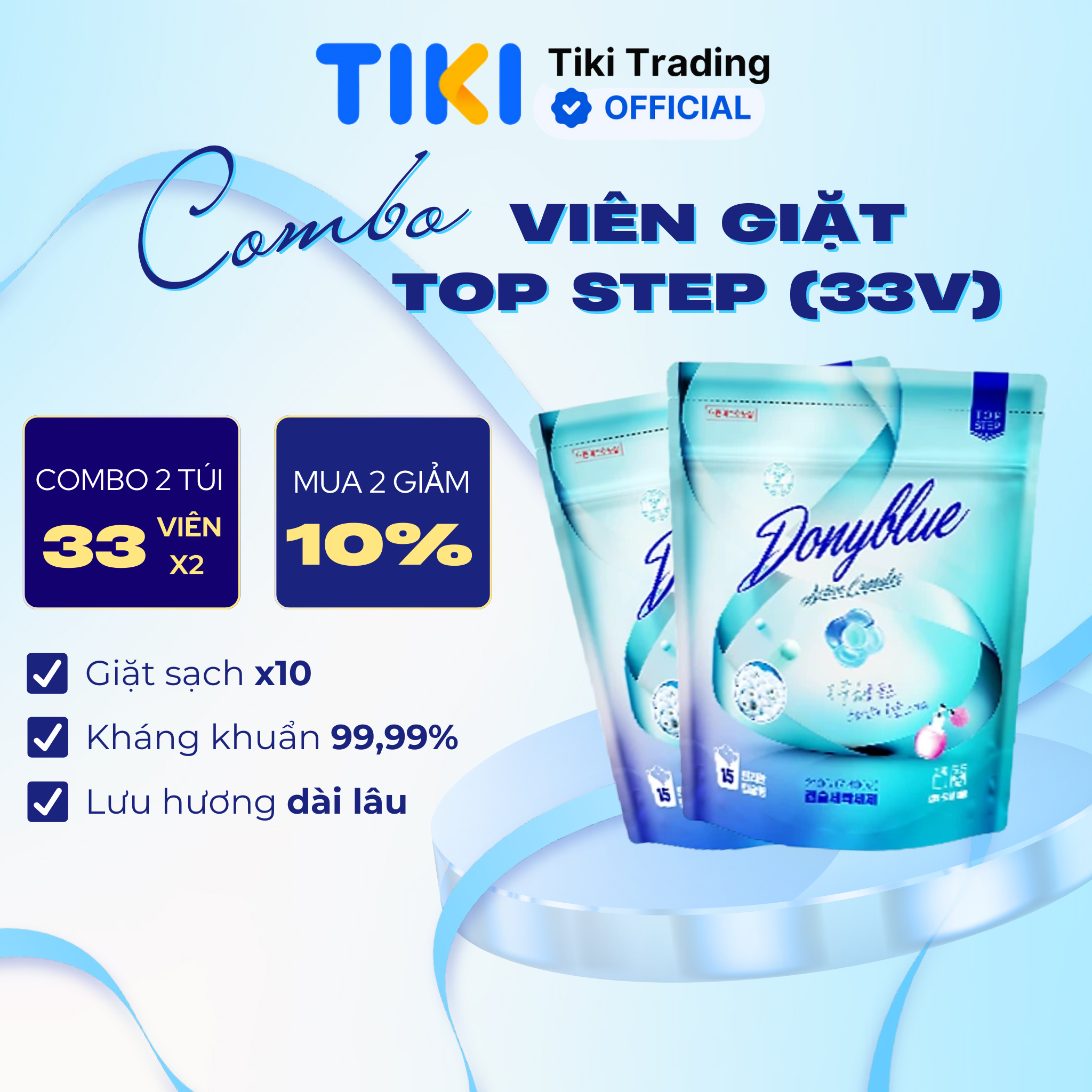 Combo 3 Túi Viên Giặt Top Step Hàn Quốc 7in1 Công Nghệ Enzyme  An Toàn Cho Da, Sạch Đột Phá - 33 Viên (462gx3)