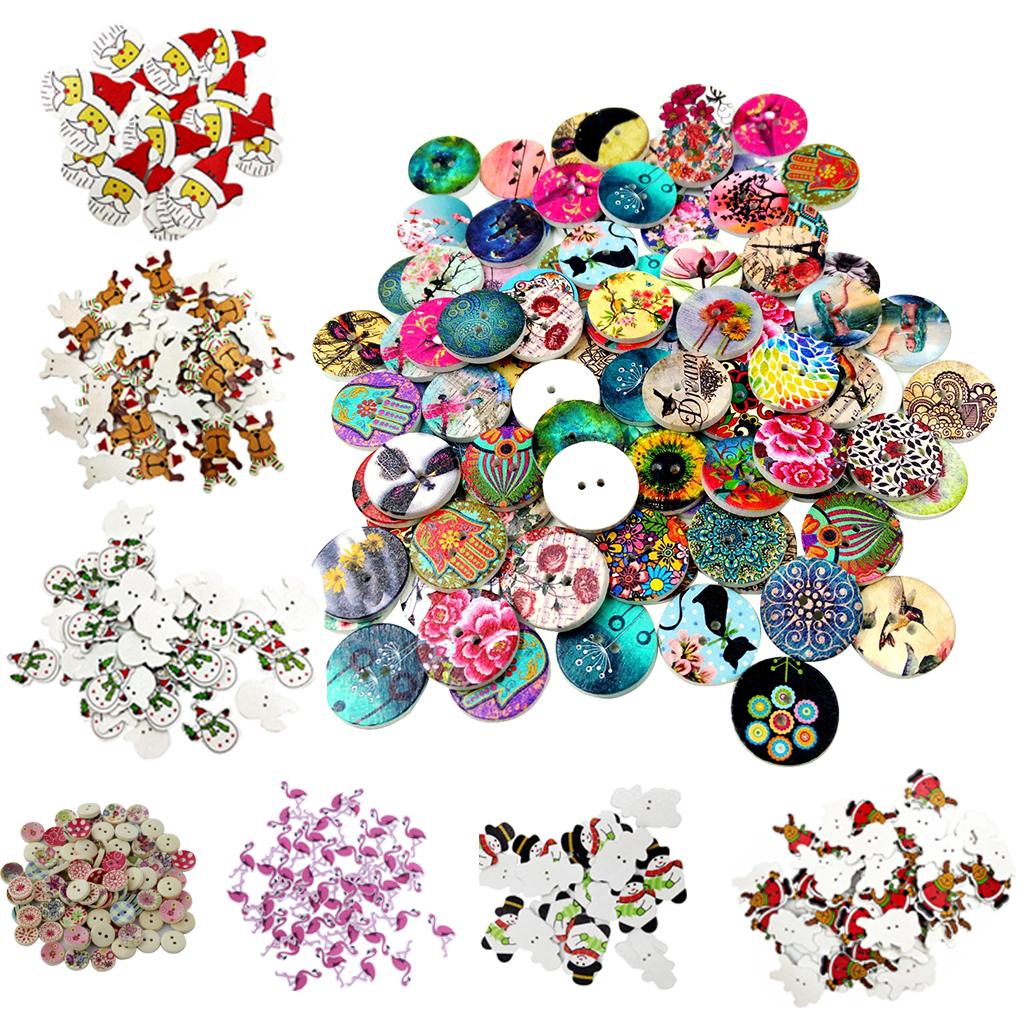 50Pcs Lovely Cartoon Animal Wood Buttons DIY Flamingo Boutons For Kids Baby