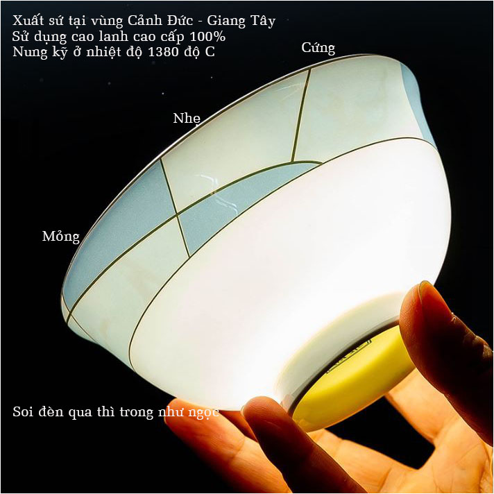 Bộ bát ăn cơm SỨ XƯƠNG Giang Tây cao cấp 42 chi tiết - Bộ chén ăn cơm sang trọng, tinh tế - Bát đĩa mỏng nhẹ nhưng cứng trong và cách nhiệt tốt. Mã GS29