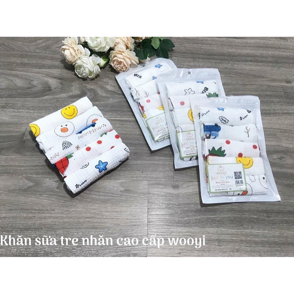 Set 5 Khăn sữa cotton Wooyi mềm mịn cho bé/ khăn lau cho bé (2 lớp)