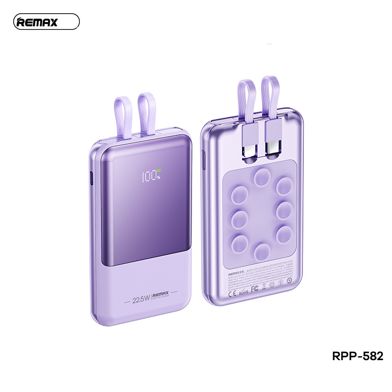  Pin dự phòng mini cho iphone 15 Remax RPP-582 dung lượng 10000mAh tích hợp 2 cáp sạc nhanh - hỗ trợ QC 22.5W và PD 20W Tím - Hàng Chính Hãng