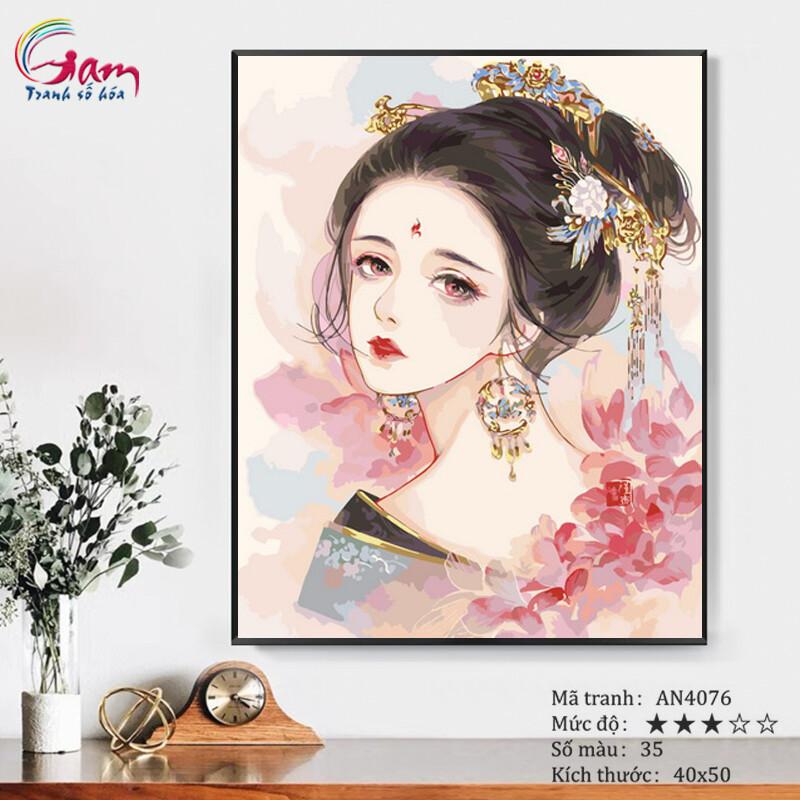 Tranh tô màu theo số cô gái cổ trang Trung Hoa AN4076