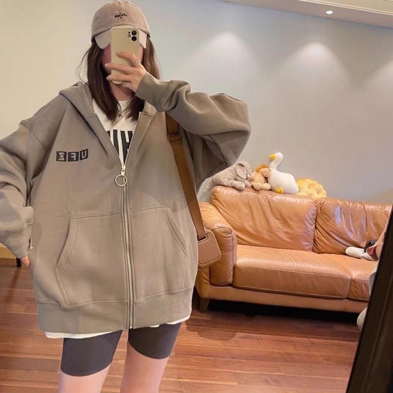 Áo Khoác Nỉ Hoodie Unisex Có Khoá Kéo Và Mũ Trùm Đầu Phong Cách Hàn Quốc Mùa Thu Đông 2021