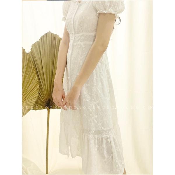 Midi dress - Đầm trễ vai cúc dọc đuôi cá