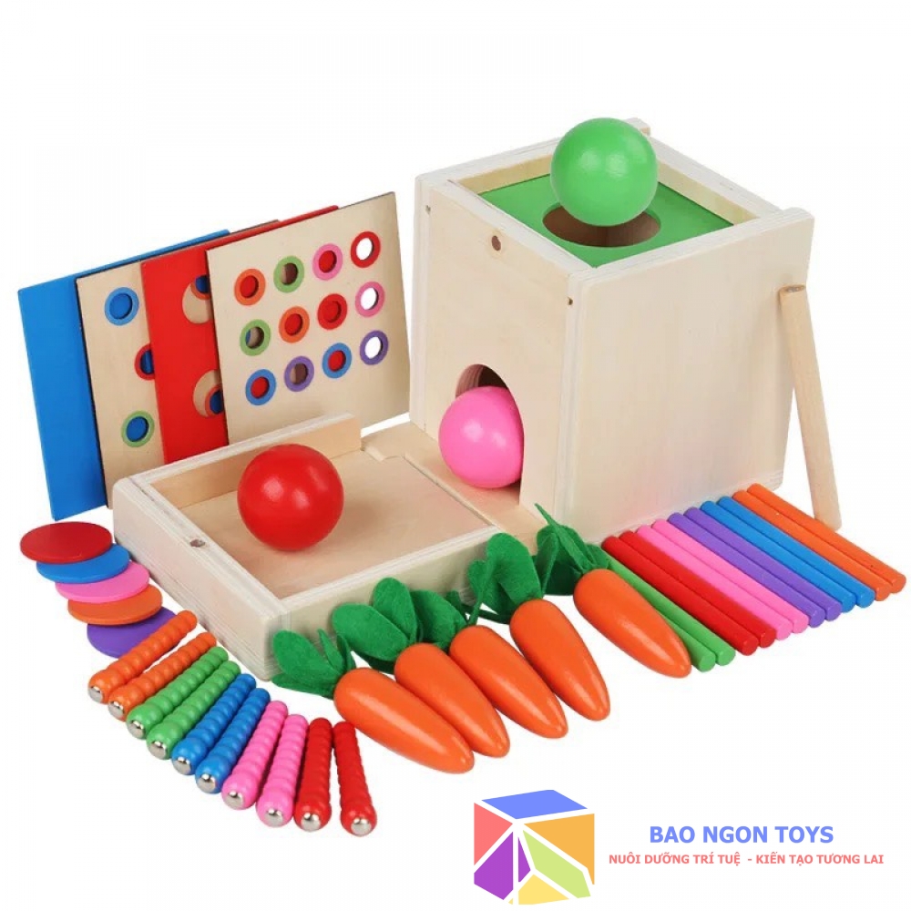 Hộp thả bóng montessori đa chức năng giúp bé phát triển vận động tinh đồ chơi câu sâu, trồng cà rốt BAO NGON TOYS DG178