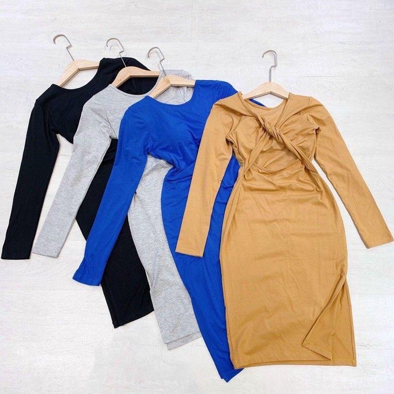 Đầm Thun Kiểu Có Đệm Ngực Lót Trong Ôm Dáng Xoắn Thân Sau Tạo Điểm Nhấn Sau Lưng