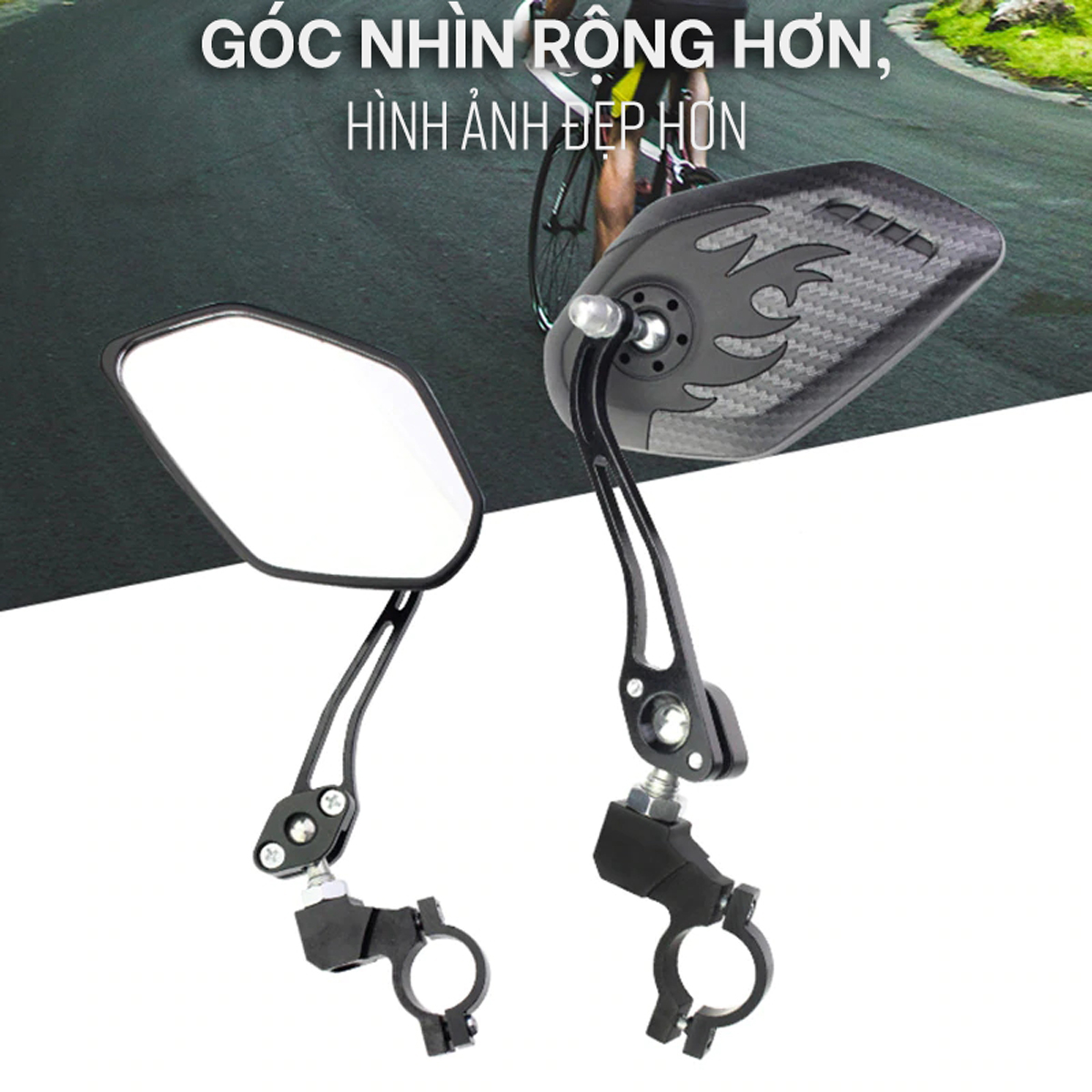 Bộ 2 Gương xe đạp, xe đạp điện cao cấp (kèm chốt gắn ghi-đông lỗ 8mm) xoay 360 độ chắc chắn, gương phẳng, góc lớn giúp đạp xe an toàn Mai Lee