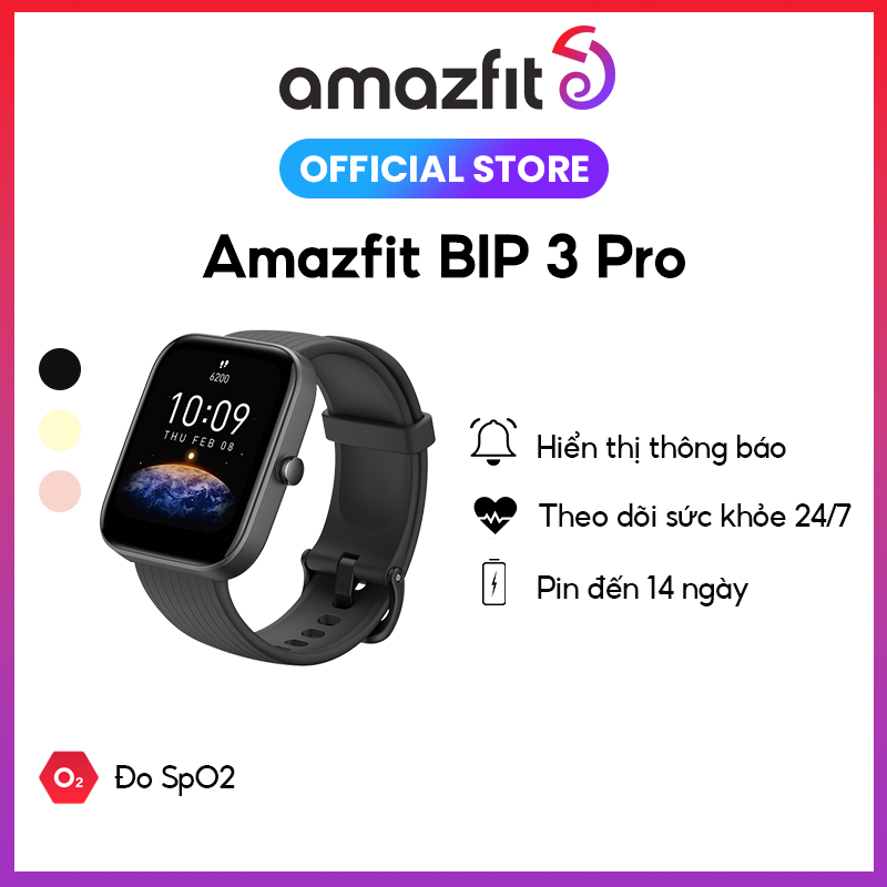 Đồng hồ thông minh Amazfit Bip 3 Pro - Màn hình lớn 1,69 &quot;| Pin 2 tuần |5 ATM | Đo độ bão hòa oxy trong máu - Hàng Chính Hãng