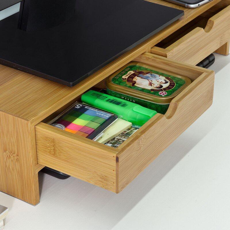 Kệ gỗ để màn hình máy tính có học kéo nâng màn hình lên đến 11cm / Giảm căng thẳng cổ / bàn làm việc gọn gàng