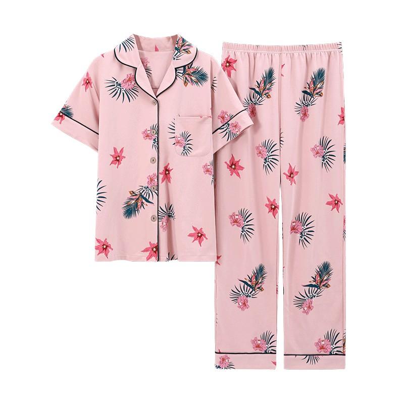 Đồ Bộ Pijama cộc tay chất vải cotton 100% tự nhiên thoáng mát, tông hồng cực kỳ tôn da, họa tiết hoa lá trẻ trung