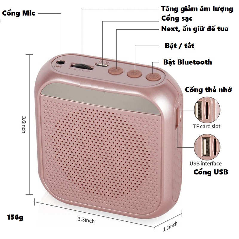 Loa trợ giảng có dây S17 âm thanh Hi-Fi, pin bền, công suất lớn màu đen