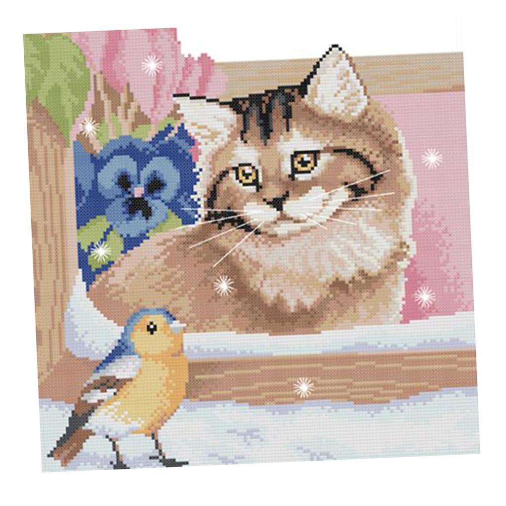 Beginners Kids Floral Cat Bird Stamped Cross Stitch Kit Accurate Home Decor 11CT