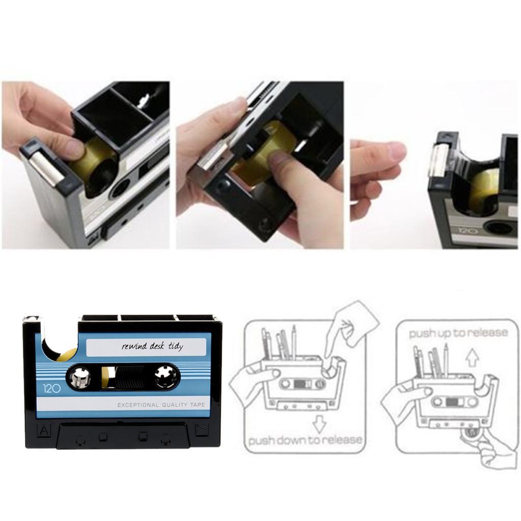 Cassette Tape Dispenser Pen Holder Stationery Organizer Tape Cutter Red