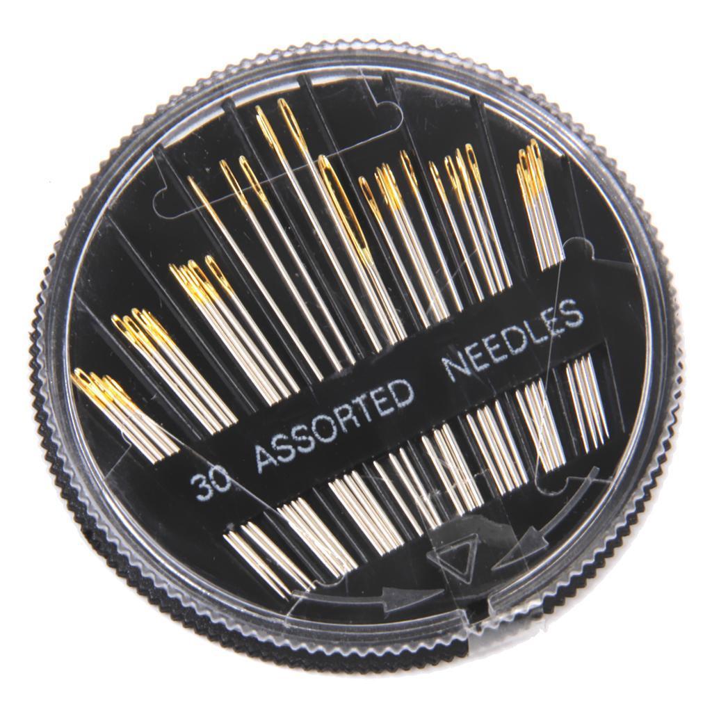 30 Pieces/Set Assorted Repair Sewing Needles Hand Mending Quilting Darning Crafting Craft Quilt Embroidery Leather Tool & 100 Pieces Silver Needle Threader Inserter Wire Bow Sewing Threading