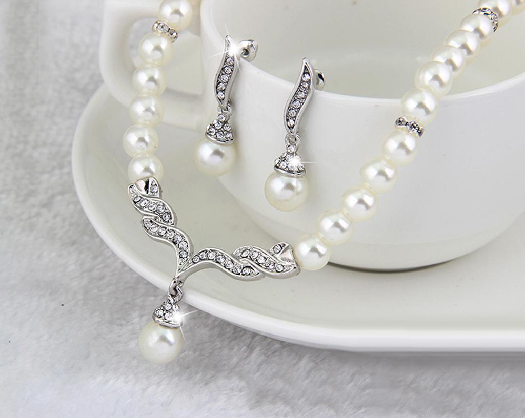 2 Sets Fashion Women Jewelry Set Pearl Necklace+Earrings For Bridal Wedding