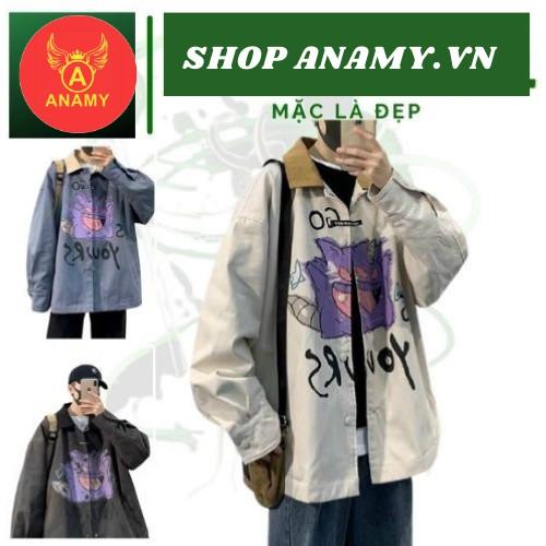 Áo Khoác Kaki nam nữ và cặp đôi Chống Nắng Có 3 Màu, Unisex Form Rộng in hình Poke Jacket Ulzzang  ANAMY SHOP